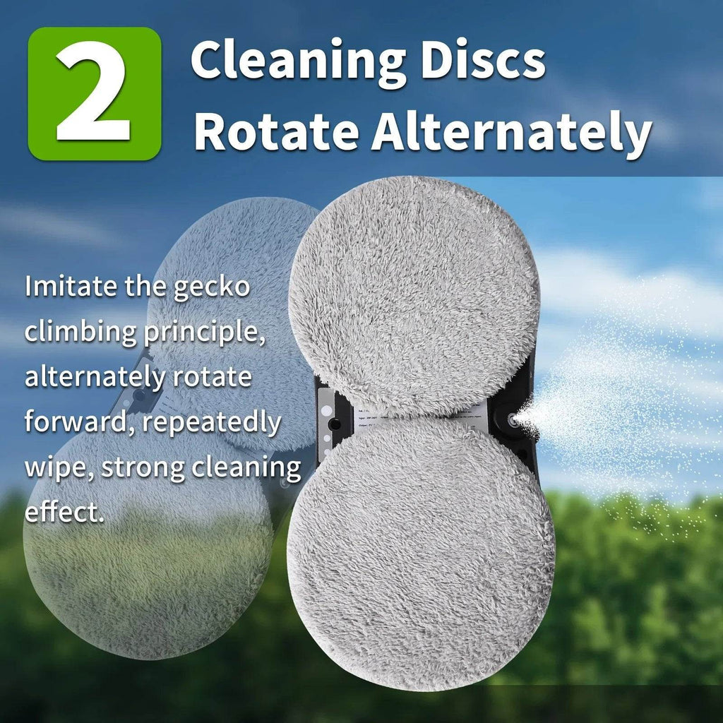 Two cleaning discs with text explaining their use against a blurred outdoor background.