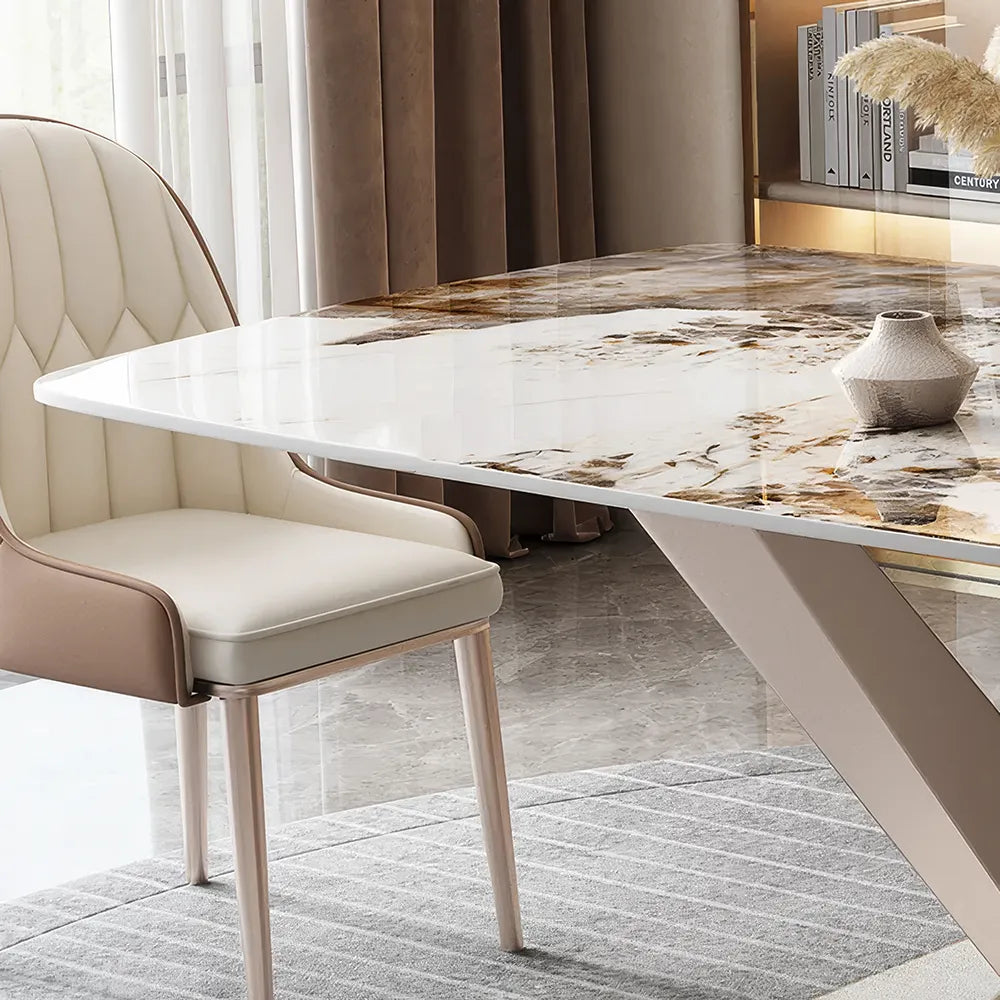 Luxurious Marble-Effect Oval Dining Table for 8 – Modern Chinese Style - DSARD