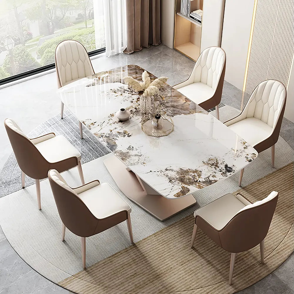 Luxurious Marble-Effect Oval Dining Table for 8 – Modern Chinese Style - DSARD
