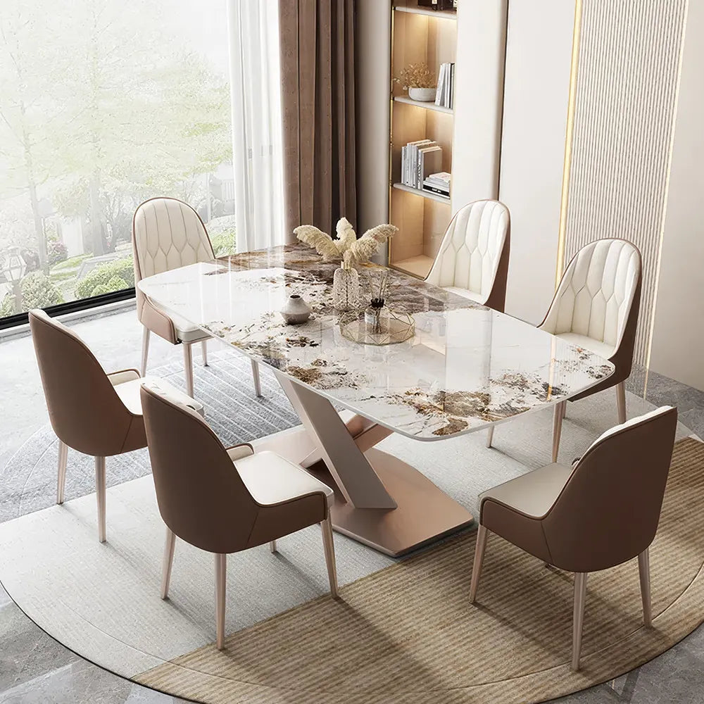 Luxurious Marble-Effect Oval Dining Table for 8 – Modern Chinese Style - DSARD