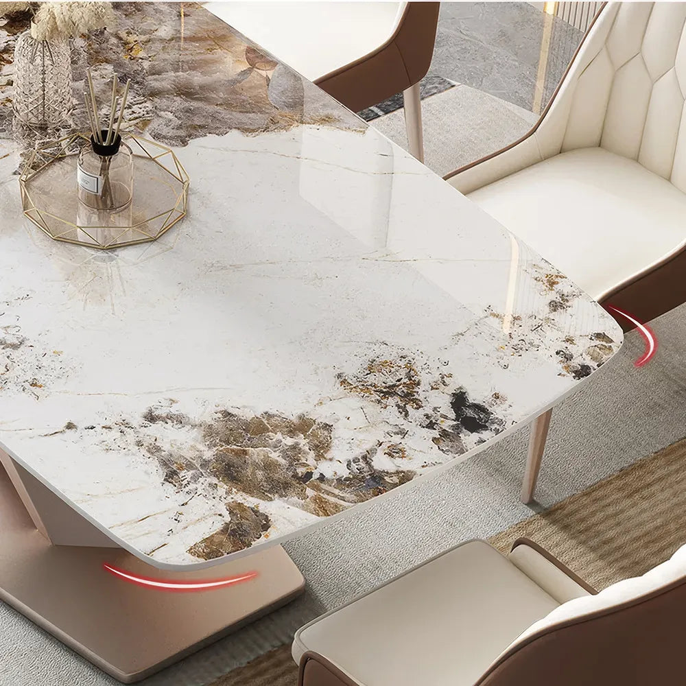 Luxurious Marble-Effect Oval Dining Table for 8 – Modern Chinese Style - DSARD