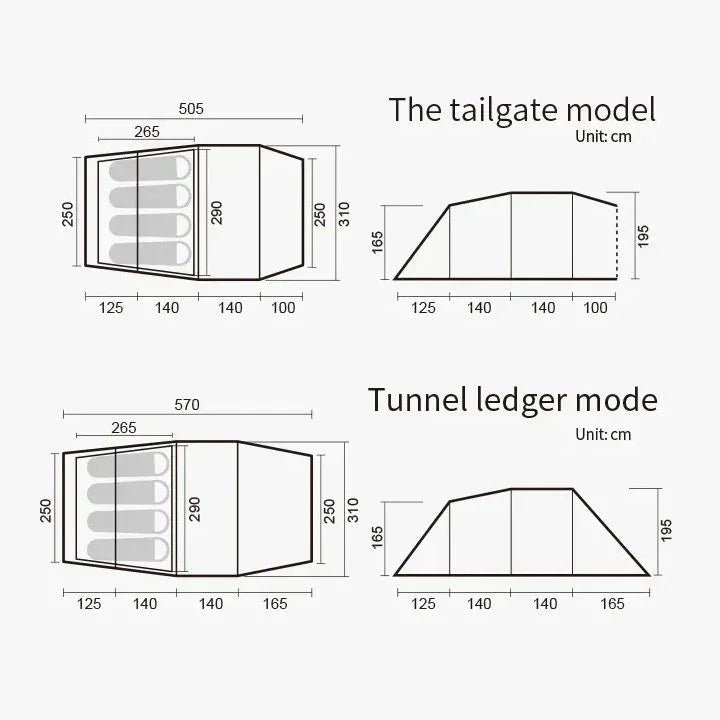 DSARD 3-4 Person Outdoor Tunnel Tent Waterproof Family Camping - DSARD