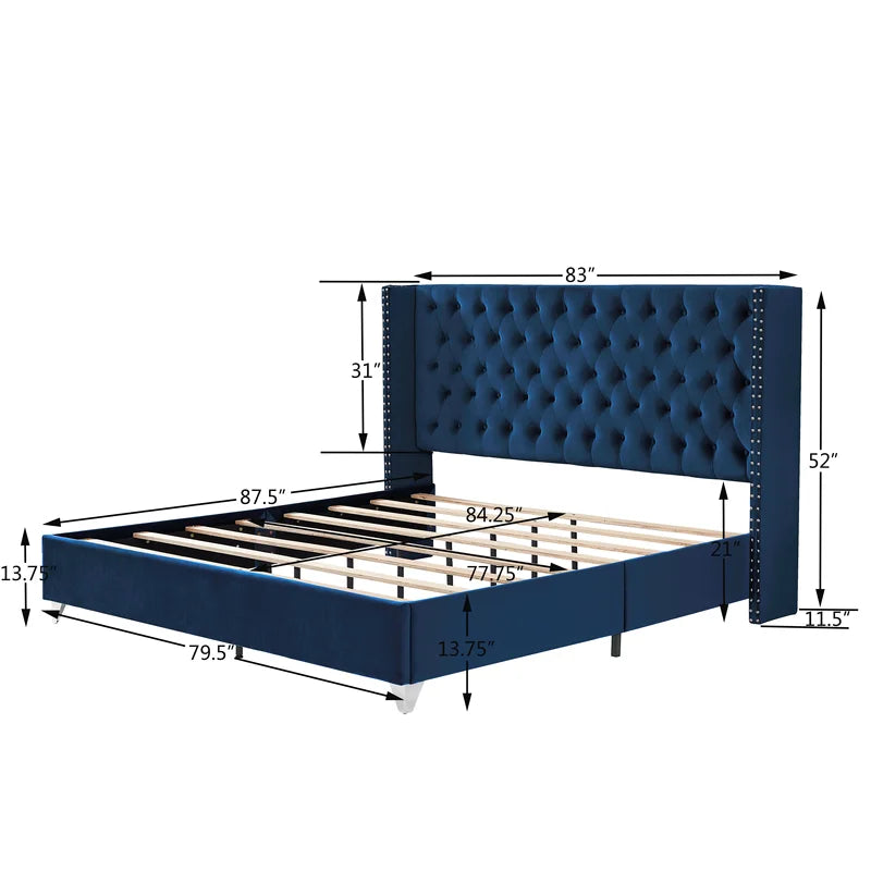 Luxury King-Sized Bed Set with Upholstered Headboard and Matching Nightstands